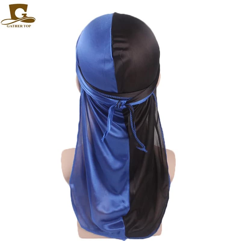 New Fashion Double Colors Soft Satin Durag Men's Silky Patchwork Durags Bandanas Turban Headwear Headband Hat Hair Accessories