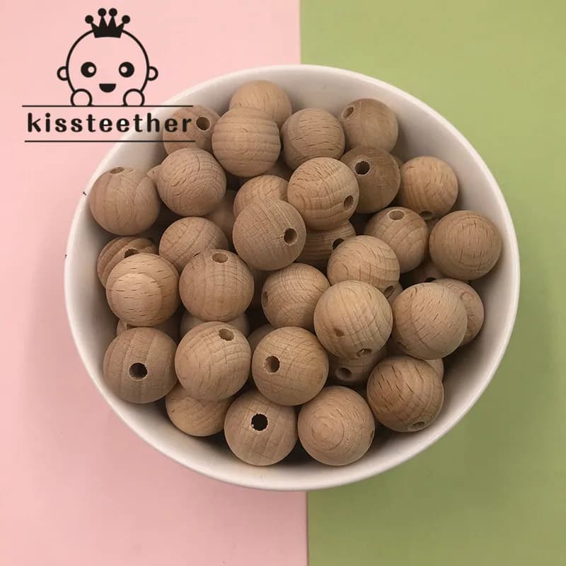 Kissteether Beech Wooden Chewable 10-20mm Round Beads Ecofriendly DIY Craft Jewelry Accessories Baby Teether
