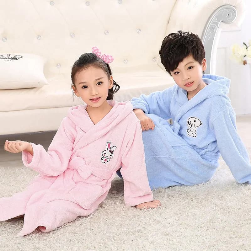 Children's Winter Bathrobe Boys Cotton Hooded Thick Pijama Cartoon Nightwear Soft and Hot Towel for Kids