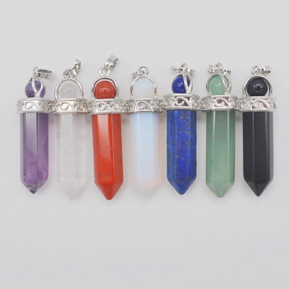 Agata/Cristallo/Ametista/Avventurina verde/Lapis/Jasper/Pietra opale Pendolo con perline rotonde Gioielli S3171-S3177