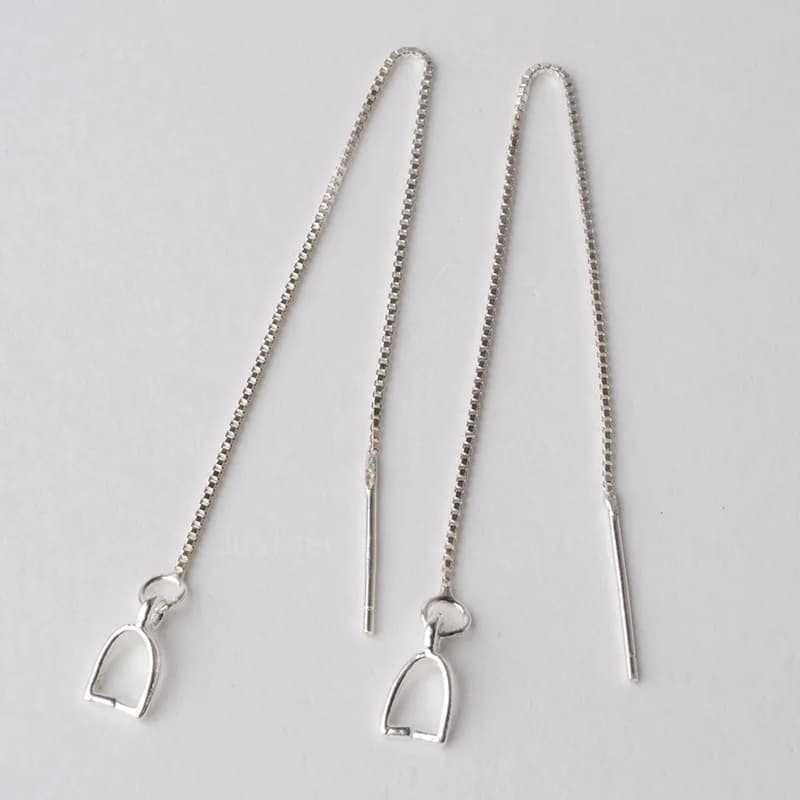 Earwire, Solid 925 Sterling Silver Earring Wire, Chain Box Wire Earrings With Connector Clasp