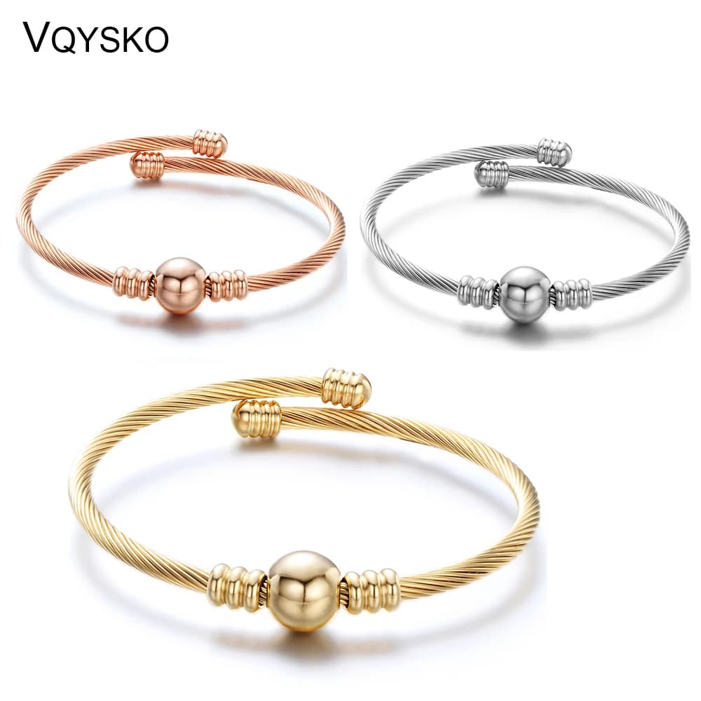 Adjustable Cable Mesh Bangles With Metal Bead Fashion Stainless Steel Jewelry Bracelets & Bangles For Women
