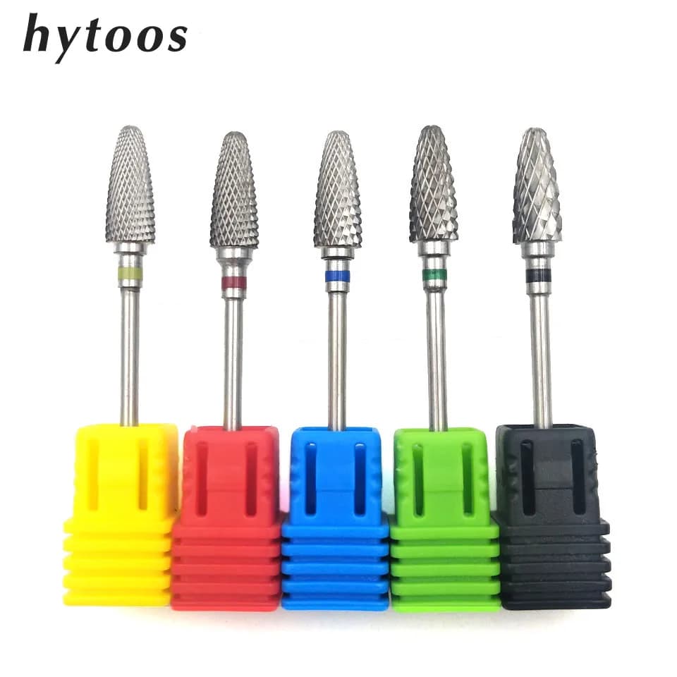 HYTOOS 5 Size Tungsten Carbide Nail Drill Bit 3/32" Rotary Manicure Cutters Bits For Manicure Drill Accessories Gel Removal