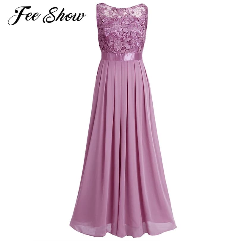 Elegante Donne Senza Maniche In Chiffon Ricamato Maxi Dress Abiti Da Festa Longo Vestito Lungo per la Cerimonia Nuziale Del Partito Delle Donne del Vestito Convenzionale