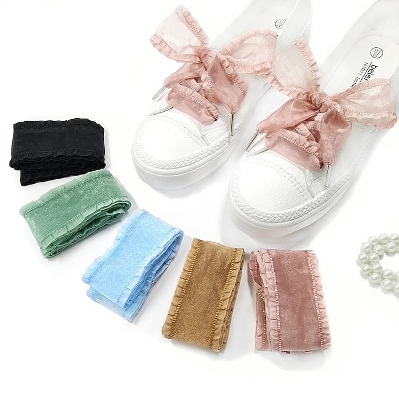 4 cm di Larghezza Organza Frill Lacci delle scarpe 80/100/120/160 cm di Lunghezza Bowknot Sneaker Scarpe Sportive Nere Scarpe Bianche Lacci Dropshipping