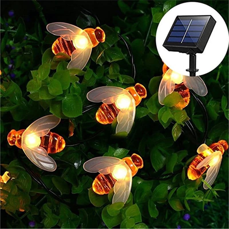 Luci a stringa solari a LED da 5M con 20 LED a forma di ape, luci da giardino per esterni, decorazioni per feste, festival, Natale.