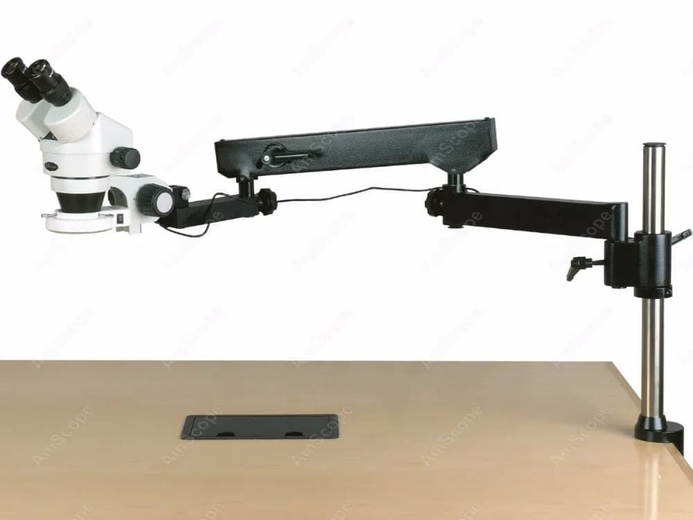 Microscopio Stereo Binoculare con Zoom AmScope 7X-45X+ con Braccio Articolato e Morsetto a Pilastro e Luce a 144 LED