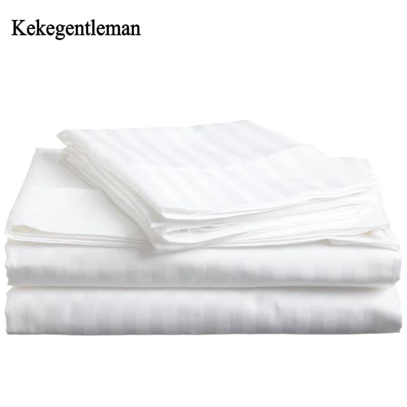Set biancheria da letto in cotone 100% striscia di raso biancheria da letto bianca di lusso per Hotel Twin Queen copripiumino completo King Size e lenzuolo con angoli e federa