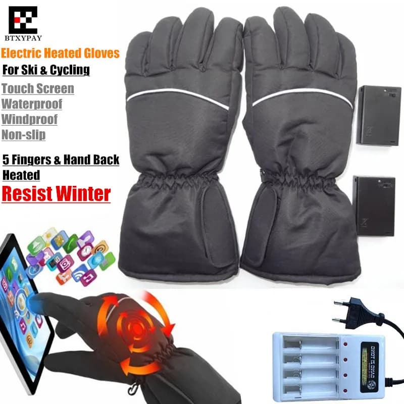 Guanti riscaldanti elettrici da esterno per la caccia al motore guanti da sci da ciclismo con Touch Screen riscaldato a batteria AA impermeabile calda invernale