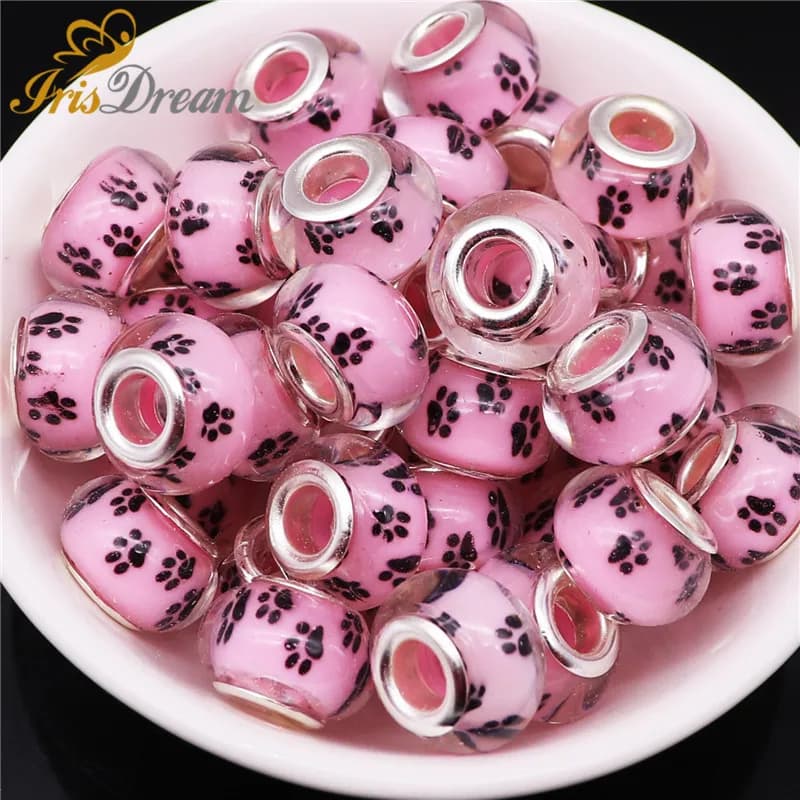 10 pezzi stile adorabile zampa di cane rondelle foro grande distanziatore perline europee misura braccialetto collana cavo di fascino per la creazione di gioielli
