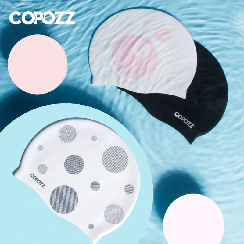 Copozz Elastic Silicone Rubber Waterproof Ear Protective Long Hair Sport Pool Hat Large Swimwear for Men Women Adults