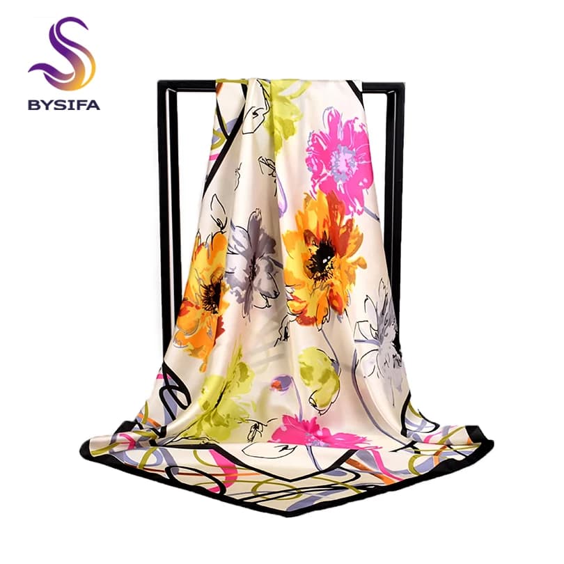 [BYSIFA] di Modo di Seta Dello Scialle Della Sciarpa 2018 Donne di New Autunno Inverno 100% Sciarpa di Seta Pura Elegante Floreale Grande Piazza testa Sciarpe