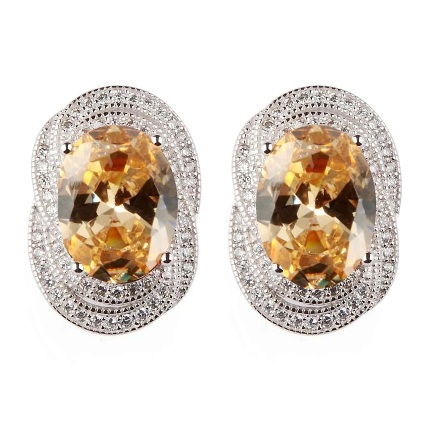 Eulonvan Fidanzamento Matrimonio Orecchini gioielli in argento sterling 925 per le donne Regali di Natale del sesso Champagne Cubic Zirconia S-3812