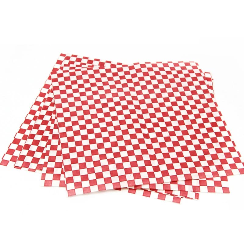 24/48/500pcs Red Disposable Packaging Paper Hamburger Red and white Checkered Wax Paper Check Fast Food Basket Liners 12''x12''
