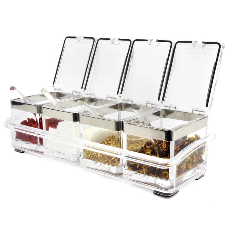 Set di barattoli di spezie con scatola di condimenti in acrilico dal design alla moda, forniture per utensili da cucina con vaso per salsa e ampolla creativa