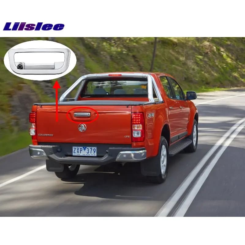 Telecamera posteriore per retromarcia per Chevrolet S10 2012-2018, integrata nella maniglia del portellone posteriore.