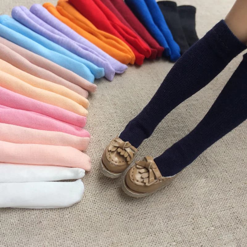 1 Pair Candy Pure Color Knee-High Socks for Blyth, Azone S, OB24, Momoko, 1/6 Dolls Accessories Knitted Cotton