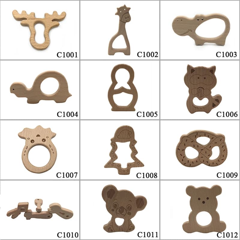 Kissteether 10 pezzi dentizione sicura massaggiagengive per bambini corna carine design in legno a forma di animale giocattolo massaggiagengive in legno fatto a mano-mordino giraffa