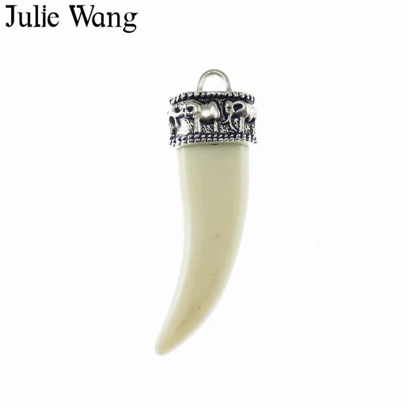 Julie Wang 8PCS Lega Bianco Latte Grandi Ciondoli Avorio Denti di Animali Per Collana Risultati Del Pendente Gioielli FAI DA TE Che Fanno Accessori