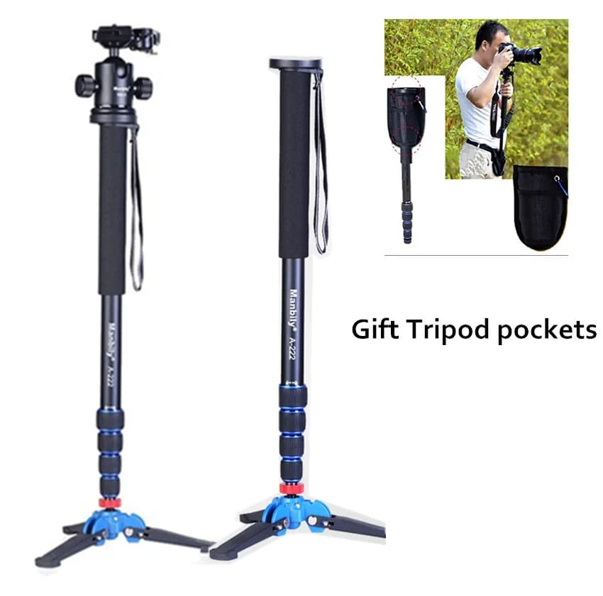 Manbily A-222 Monopiede professionale in alluminio per fotocamera da 65 pollici con supporto pieghevole a tre piedi Base per supporto per treppiede