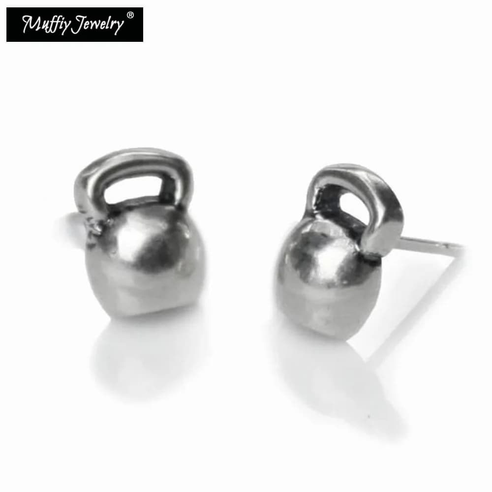 Kettlebell of the Vine Prisoner Earrings, For Fitness Gym Jewels For Women Sports, Collar Bodybuilding Pesi Gift Silver Sterling 925