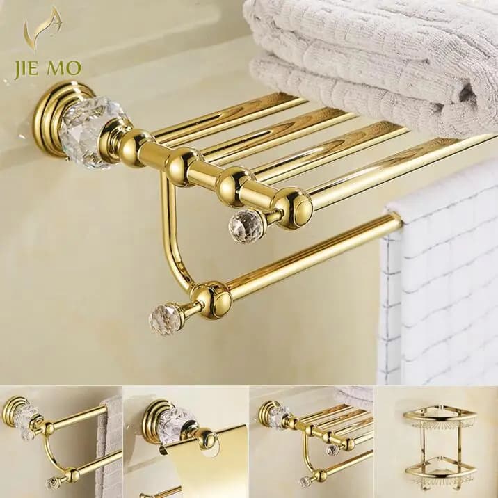 Accessori da bagno in ottone dorato Mensola per asciugamani da bagno Porta asciugamani Porta carta Gancio per stoffa