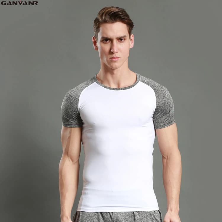 GANYANR Brand Running T Shirt Men Sport Suit Compression Tights Spandex Sportswear Dry Fit Short Sleeve Athletic Training Gym