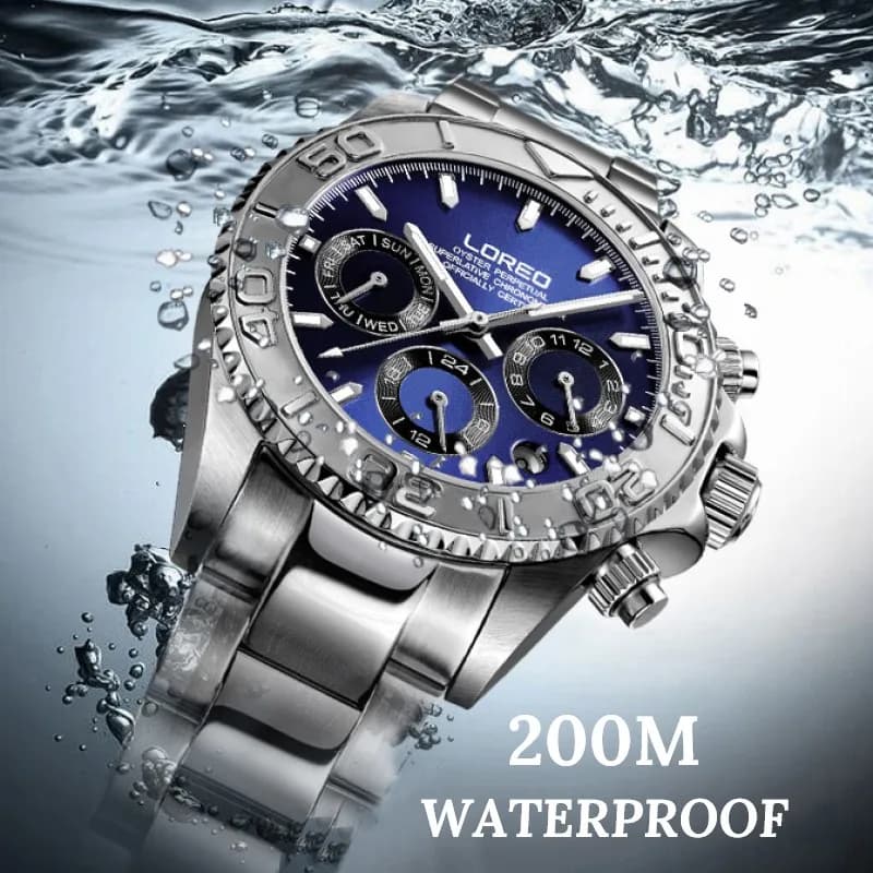 Fashion Multifunction Mechanical Wrist Watch Luxury Brand LOREO 20bar Watch with Leather Strap with Screw Crown 2024