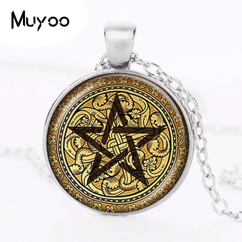 Pentagramma dorato collana Cabochon pentacolo pendente asso di pentacoli tarocchi carta gioielli accessori Wiccan gioielli occulto HZ1