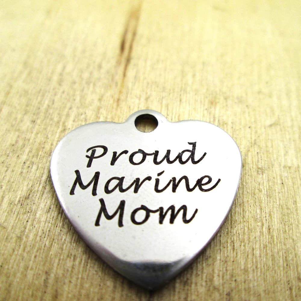20pcs/lot-pround marine mom stainless steel charms - Laser Engraved - Customized - DIY Charms Pendants