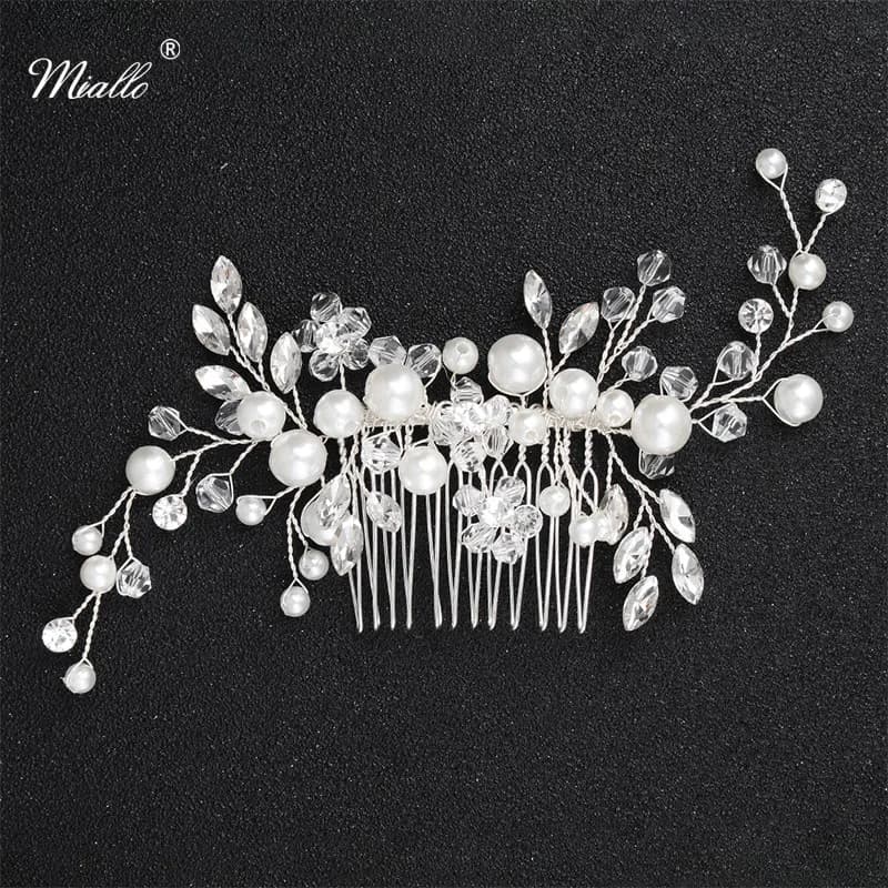 Miallo Moda Copricapo da sposa Perle di cristallo fatte a mano Pettini per capelli Clip Gioielli da sposa Accessori per capelli Ornamenti Copricapo