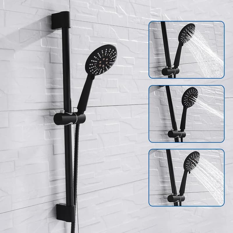 Adjustable 3 Function Black Shower Riser Slide Bar with Hand Held Shower & Hose Wall Mount Shower Sliding Bar Set