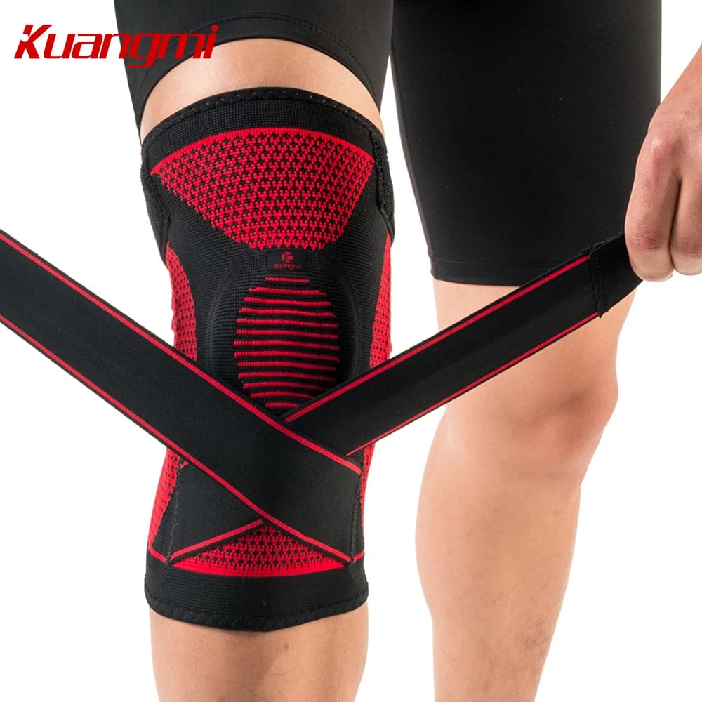 Kuangmi Ginocchiere in silicone Ginocchiera da pallavolo Ginocchiera elastica Supporto sportivo Protezione per ginocchio con benda regolabile Basket
