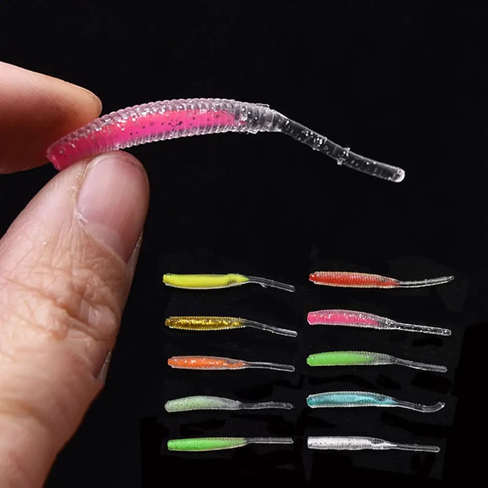 10 pieces a bag 5cm 0.43g bait soft bait for small fish, grub maggot worm fishing gear with soft root