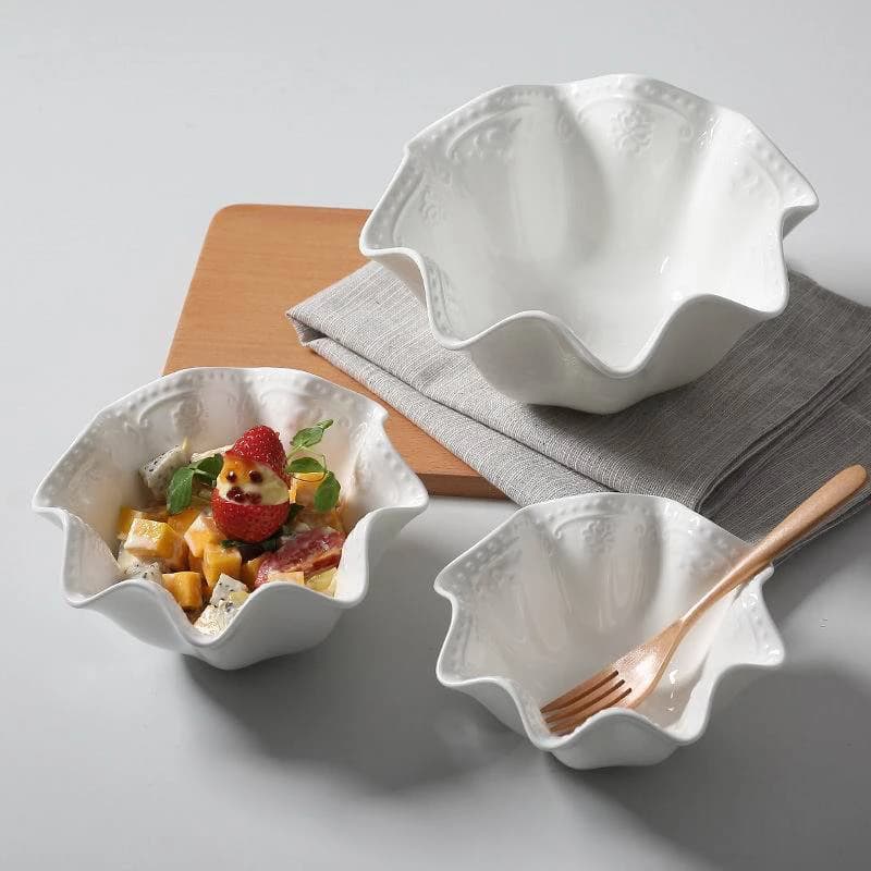 Ceramic Bowl Salad Tray Food Tray Fruteira Irregular Shape Bowl Low-Relief Snack Container Pie Stoves Dessert Bowl 1 pc