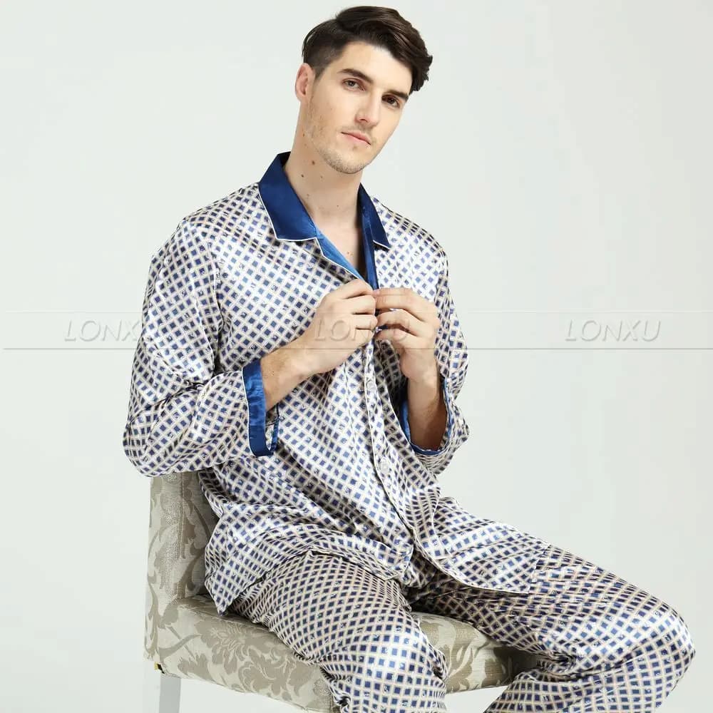 Mens Pigiama di Raso Di Seta Set Pigiama Pigiama Set Indumenti Da Notte Loungewear M,L,XL,XXL,3XL