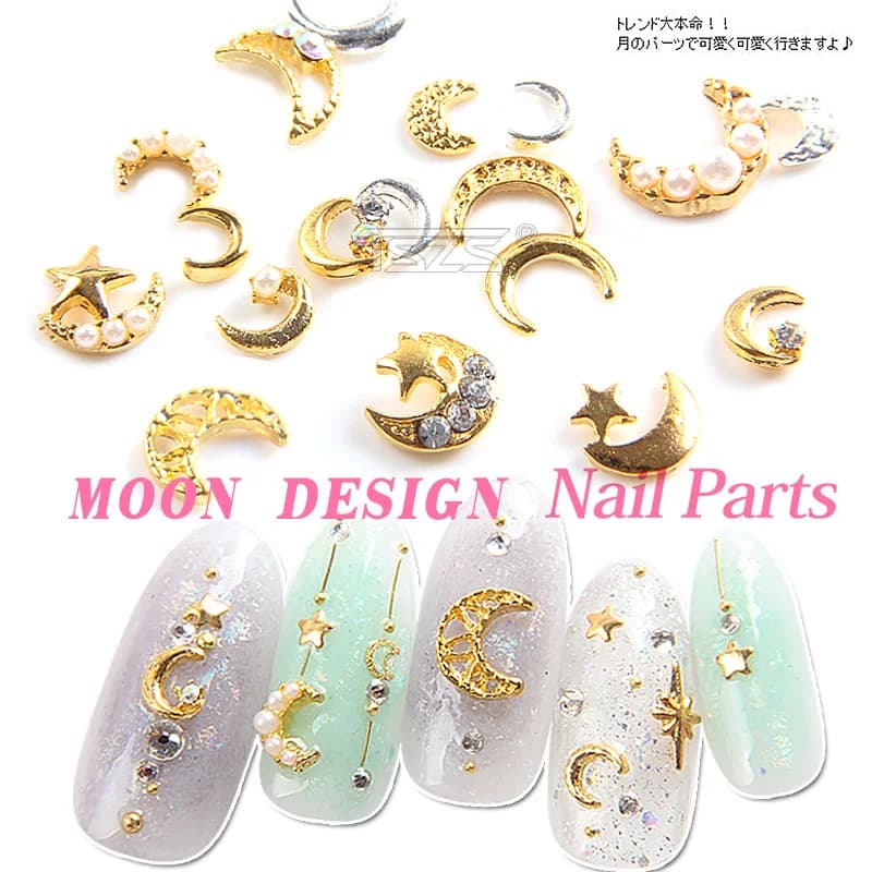 TSZS Decorazioni per nail art Ciondoli con retro piatto Cute Moon Nail Figures Parti Decorazioni Ciondoli per unghie in lega con strass di perle