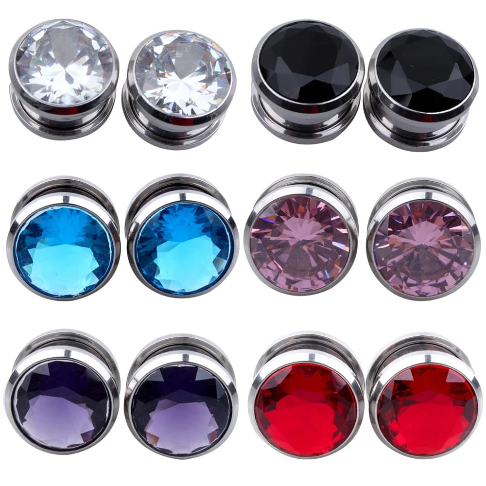 Crystal Zircon Flesh Tunnel Plug Screw Fit Ear Piercing Gauge Stretching Expander Jewelry Zirconia Earring Earlets