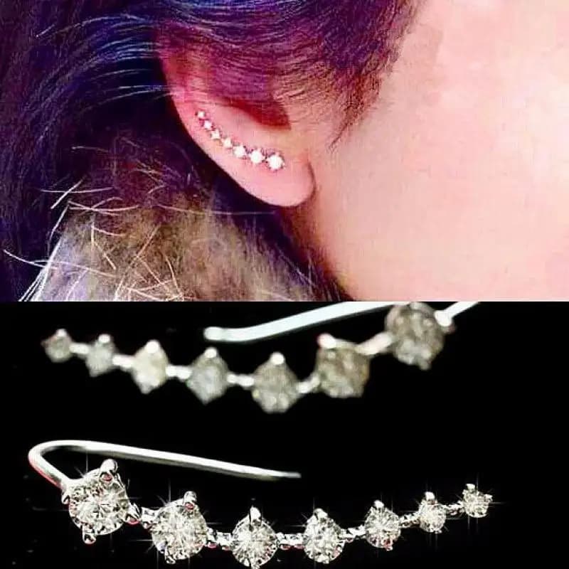 Latest Fashion Super Cute Korean Designer Flash Five Square Zircon Earrings, Seven Rhinestone Star Ear Clip Jewelry