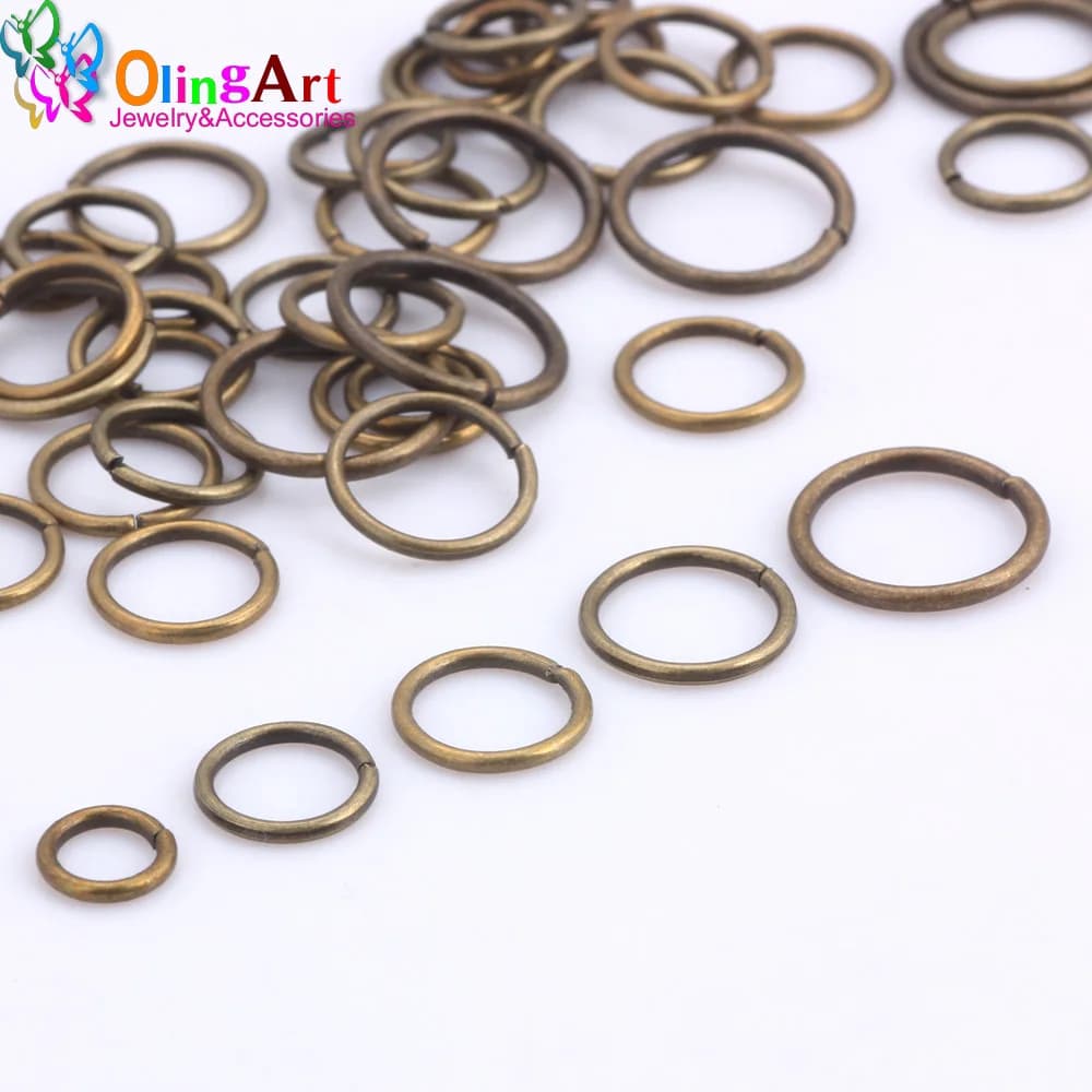 OlingArt Anelli di Giunzione in Bronzo Placcato 6mm/8mm/9mm/10mm/12mm, Connettori per Creazione Gioielli Fai-da-Te, Diametro Filo 1.0MM