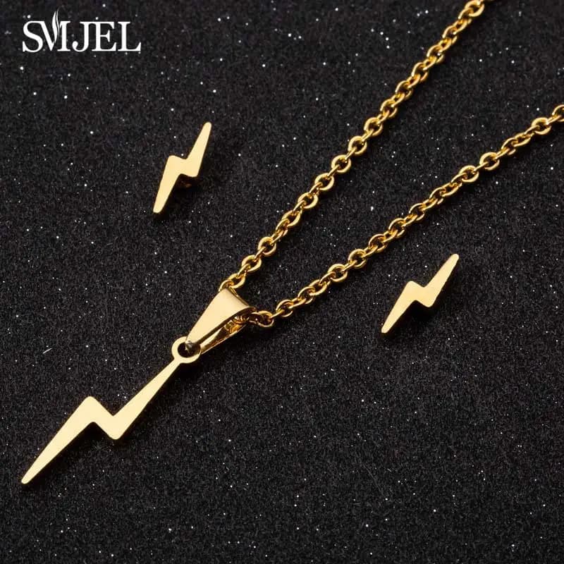 SMJEL Collane con fulmini tuono in acciaio inossidabile per donne Orecchini con freccia flash Harry per regali fidanzata Set di gioielli vintage