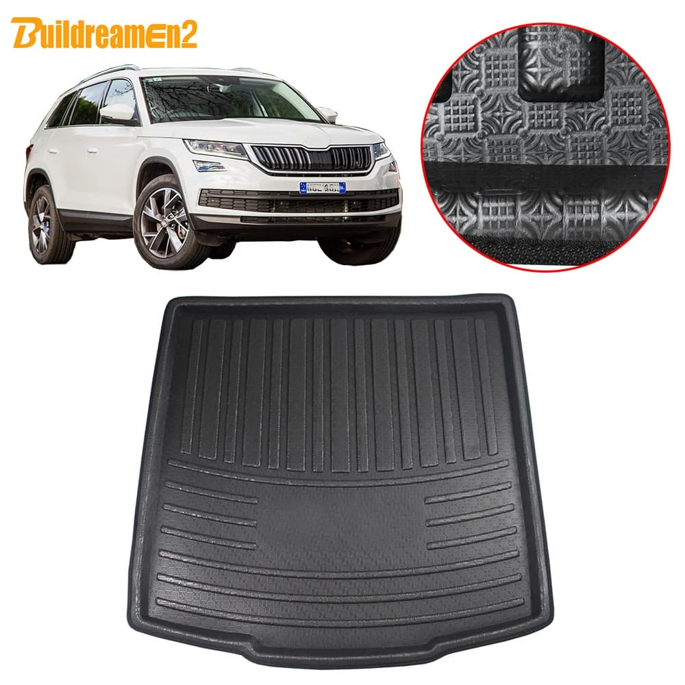 Buildreamen2 Accessori per auto Coda Tronco Zerbino Vassoio da pavimento Boot Liner Cargo Fango Tappeto Protezione Pad per Skoda Kodiaq