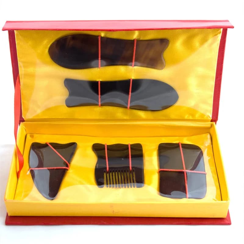 Gua Sha Acupuncture Massage Tool Chinese Natural Oxhorn Scraping Tools Set