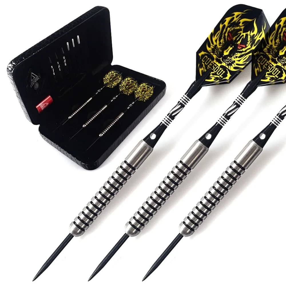 CUESOUL 25 grammi set di freccette con punta in acciaio al tungsteno al 90% con albero cassa nera volo giallo