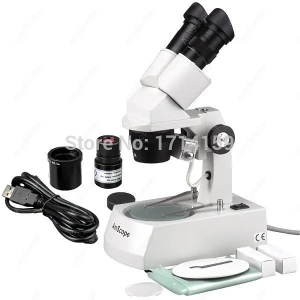 Microscopio Stereoscopico Binoculare AmScope 20X-80X+ con Fotocamera Digitale 1MP, Supporto su Binario Metallico, Illuminazione Alogena Superiore e Inferiore