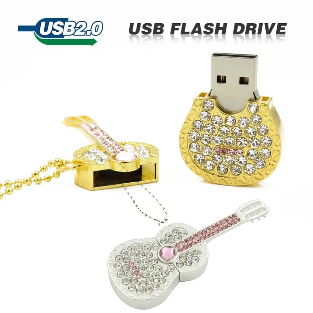 Chiavetta usb color diamond metal 100% full pen drive 8GB 16GB 32GB 64GB U Disk Crystal Guitar drive pendrive memory stick