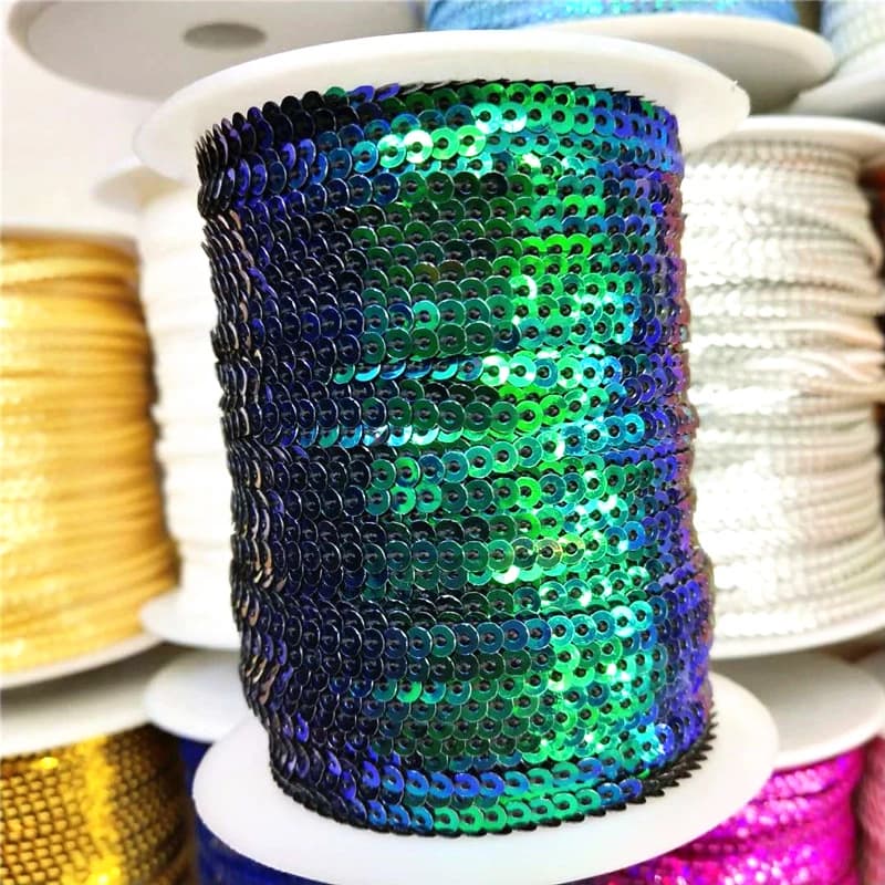 10 Yard 3mm Paillettes sciolte Trim per artigianato Paillettes nastro fiocco stringhe fai da te lentejuelas para manualidades nero verde AB