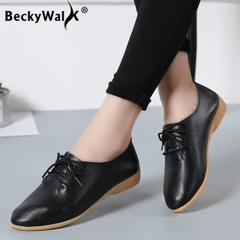 2026 Spring women shoes genuine leather moccasins flats shoes woman lace-up casual ladies driving shoes plus size 35-44 WSH2674