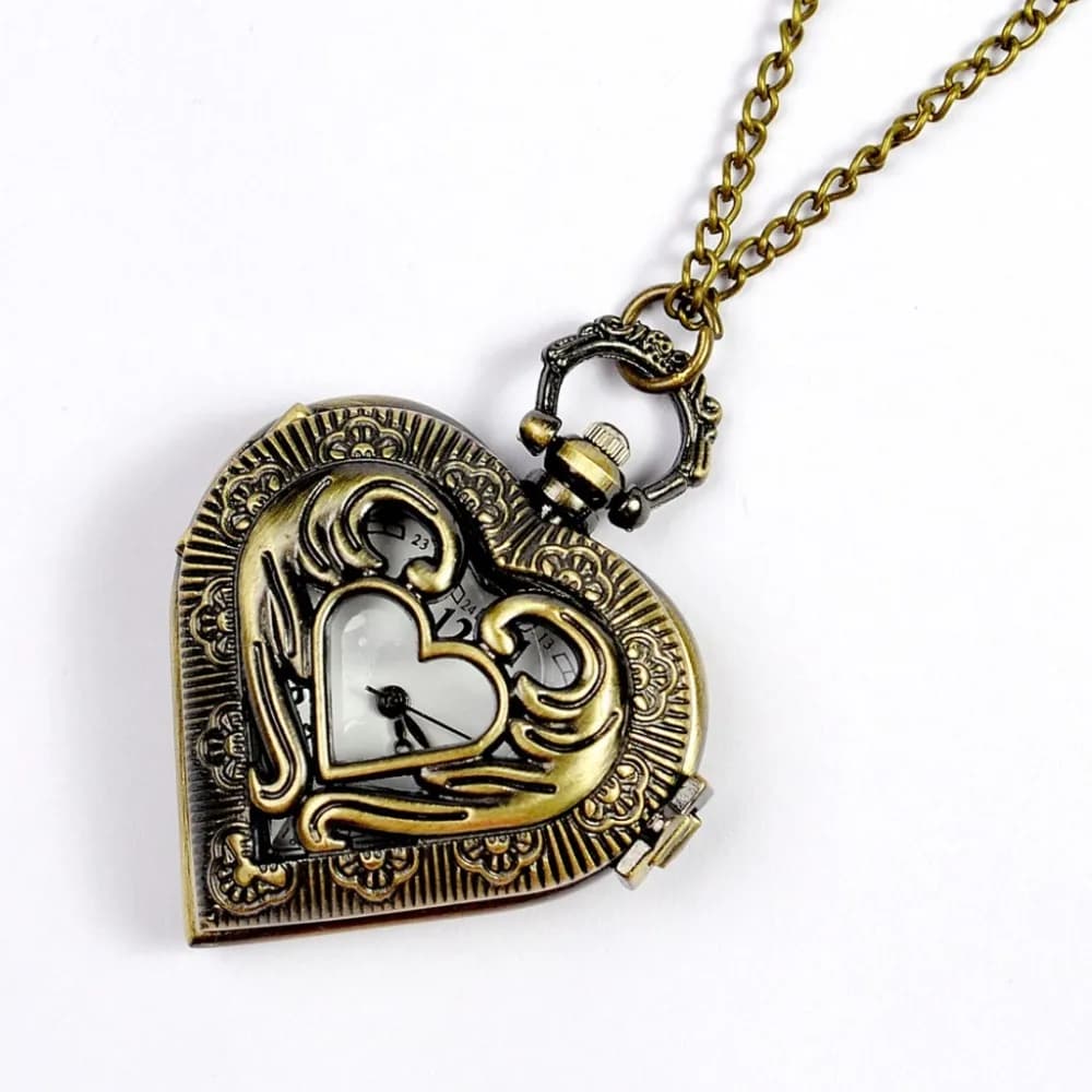 6092 bronzo lucido cuore Hollow Pocket Watch Retro Tiny Heart Shape Pedant Gift Watch vendita calda Casual Women LadiesChain