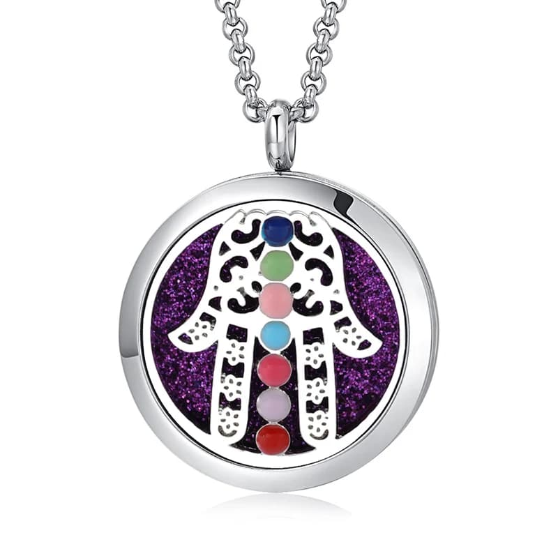 Sette collane colorate con diffusore di aromi di palma, ciondolo in acciaio inossidabile, medaglioni di profumo, collana di aromaterapia con olio essenziale